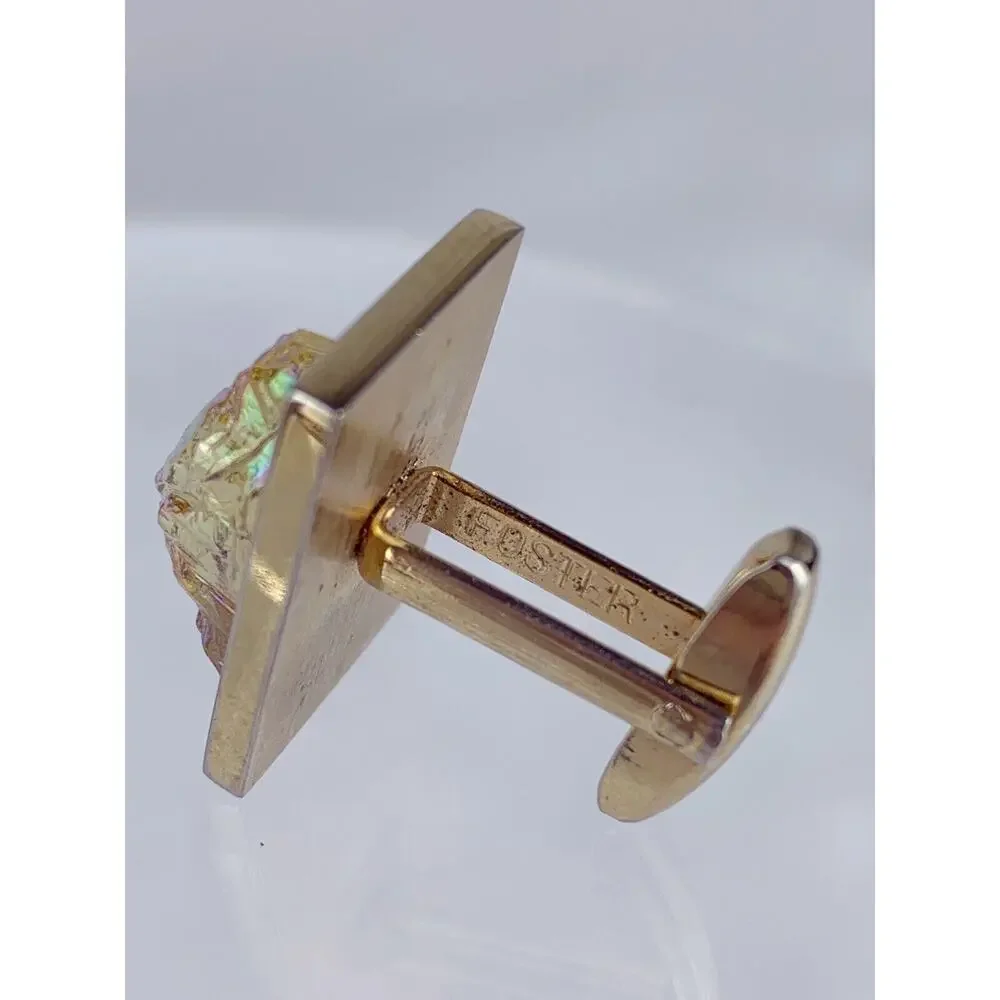 Dichroic Art Glass Nugget Gold Tone Cufflinks Molded Foster Iridescent Vintage